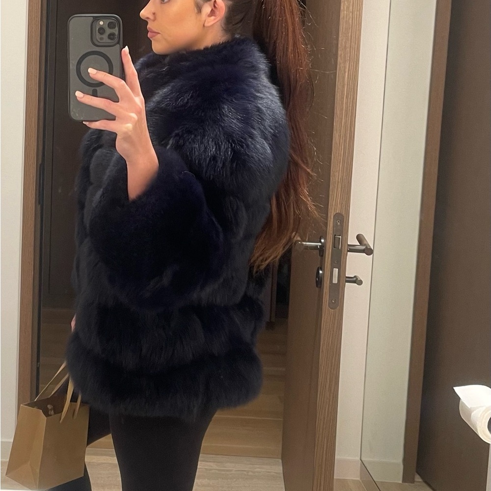 Navy Blue Fox fur coat